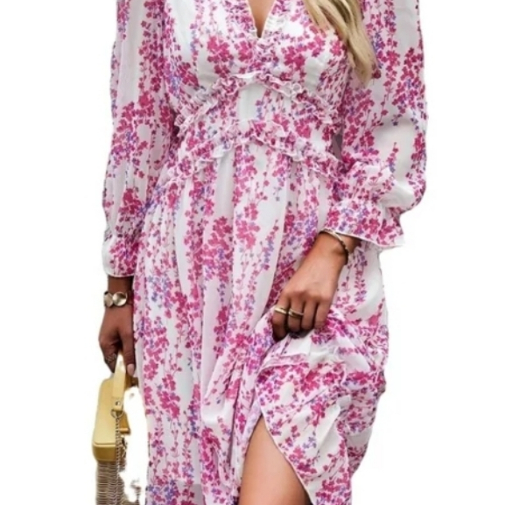 BOHO Women's Floral Print Long Sleeve Ruffle Hem size 8/10 - Picture 4 of 4